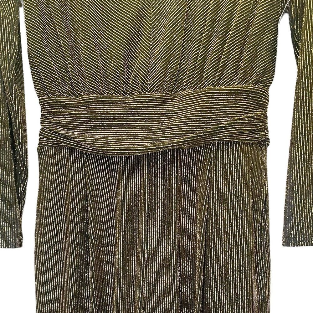 NWT Boston Proper Metallic Jumpsuit Medium Black Gold Wide Leg V Neck Party - Picture 9 of 16